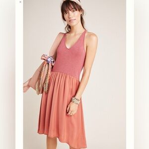 ANTHROPOLOGIE Dolan Fabiana Knit Two Tone Mini Dress Rose/Brown Color Size Large